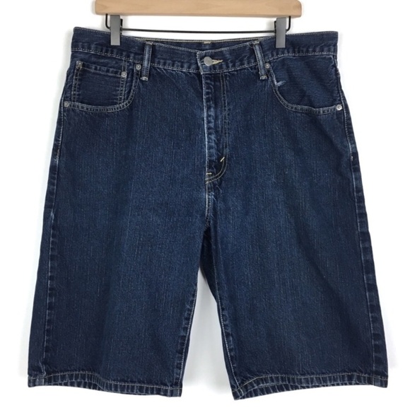 LEVI’S 569 Jean Shorts Denim Jorts Men Dark Wash Loose Straight Fit Size 36 - Picture 1 of 9